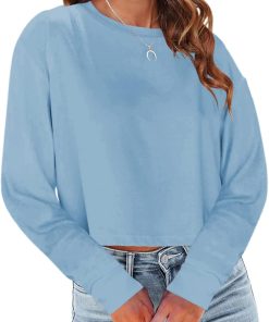Ladies' Long-Sleeve Crop Tops Loose Fit Fall Cropped Tshirt 2026 Crew-Neck Everyday Shirts