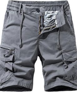 Men’s Summer Cotton Cargo Shorts Classic Everyday Multi-Pocket Elastic Waist Shotrs for Male
