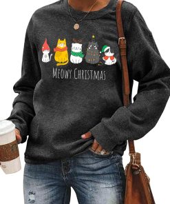 Christmas Sweatshirts for Ladies Cute Cat Shirts Ugly Christmas Shirt Funny Xmas Long-Sleeve Holiday Pullover Tops